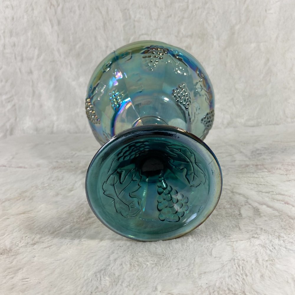 Vintage Indiana Glass Iridescent Blue Harvest Grapes 1960's carnival glass dish - Picture 5 of 9
